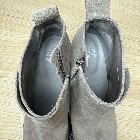 Eileen Fisher Platform Suede Wedge Boots Bootie Womens 8 Side Zip Strap Brown - Picture 6 of 8